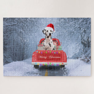 Dalmatian Dog in Snow sitting in Christmas Truck Jigsaw Puzzle