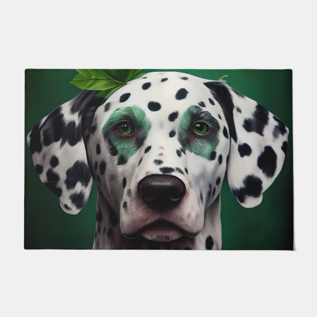 Dalmatian Dog in St. Patrick's Day Dress Doormat (Front)