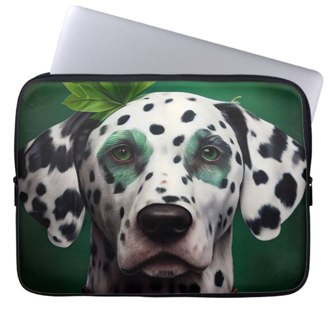 Dalmatian Dog in St. Patrick's Day Dress Laptop Sleeve (Front)