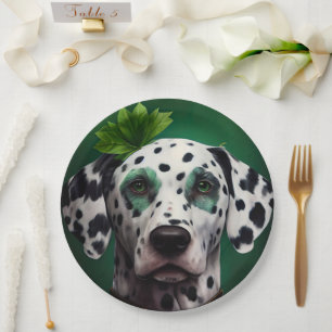 Dalmatian Dog in St. Patrick's Day Dress Paper Plate