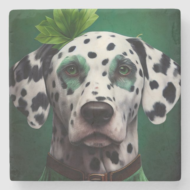 Dalmatian Dog in St. Patrick's Day Dress Stone Coaster (Front)