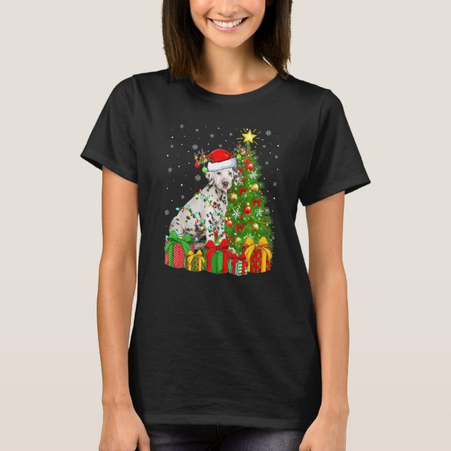 Dalmatian Dog Lighting Xmas Tree Santa Dalmatian C T-Shirt (Front)