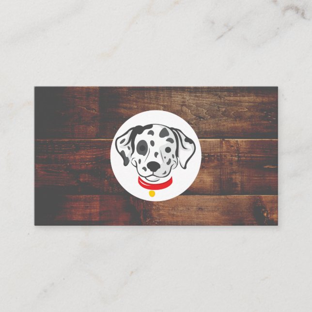 Dalmatian Dog Logo | Wood Background Business Card (Front)