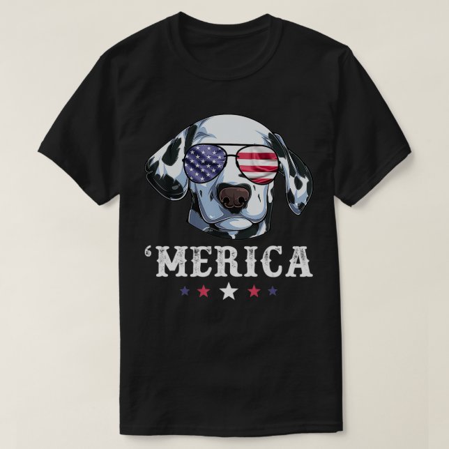Dalmatian Dog Merica 4th of July American Flag USA T-Shirt (Design Front)