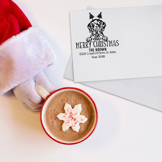 Dalmatian Dog Merry Christmas Return Address  Rubber Stamp (Creator Uploaded)