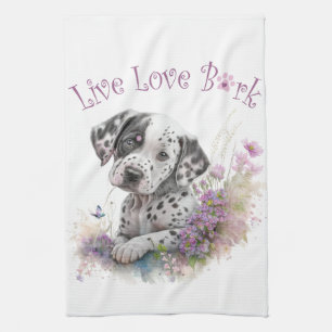 Dalmatian Dog Mum Floral Tea Towel
