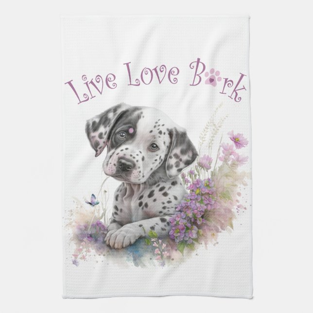 Dalmatian Dog Mum Floral Tea Towel (Vertical)