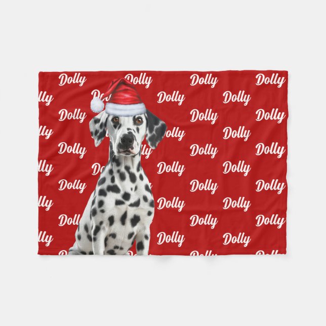 Dalmatian Dog Name on Red Christmas Holiday Fleece Blanket (Front (Horizontal))