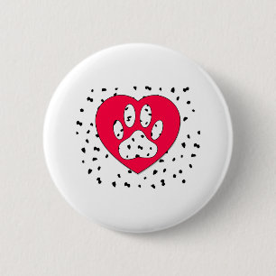 Dalmatian Dog Paw Print In Red Heart 6 Cm Round Badge