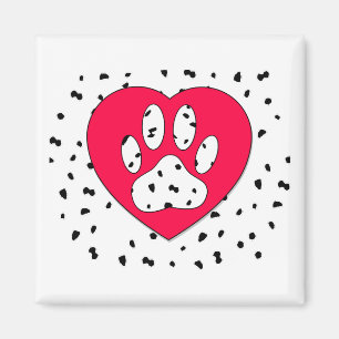 Dalmatian Dog Paw Print In Red Heart Magnet