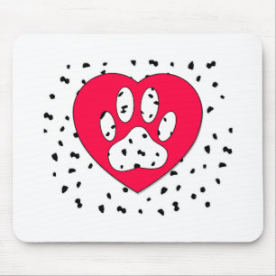Dalmatian Dog Paw Print In Red Heart Mouse Mat