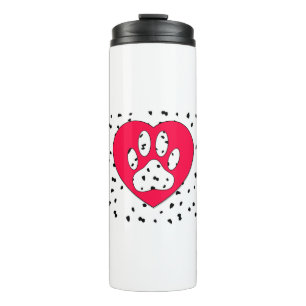 Dalmatian Dog Paw Print In Red Heart Thermal Tumbler