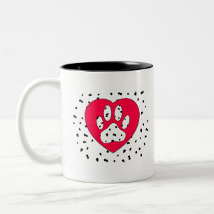 Dalmatian Dog Paw Print In Red Heart Two-Tone Coffee Mug