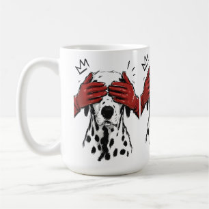 Dalmatian Dog Peekaboo Red Gloves Playful Art Coffee Mug