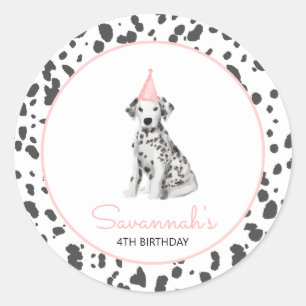 Dalmatian Dog Pink Guest Birthday party favor Classic Round Sticker