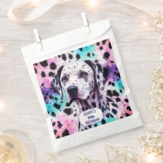 Dalmatian Dog Pink Purple Turquoise Birthday Favour Bags (Clipped)