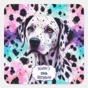 Dalmatian Dog Pink Purple Turquoise Birthday Square Sticker