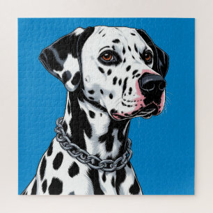 Dalmatian Dog Portrait Against Blue Background Jigsaw Puzzle
