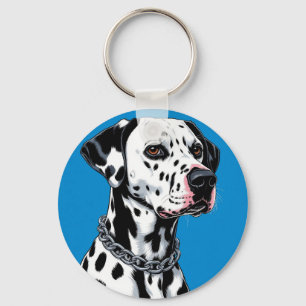 Dalmatian Dog Portrait Against Blue Background Key Ring