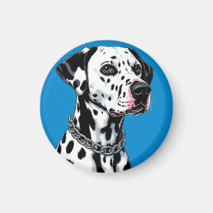 Dalmatian Dog Portrait Against Blue Background Magnet