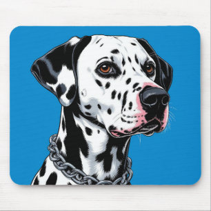 Dalmatian Dog Portrait Against Blue Background Mouse Mat