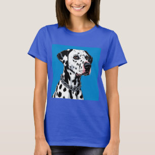 Dalmatian Dog Portrait Against Blue Background T-Shirt