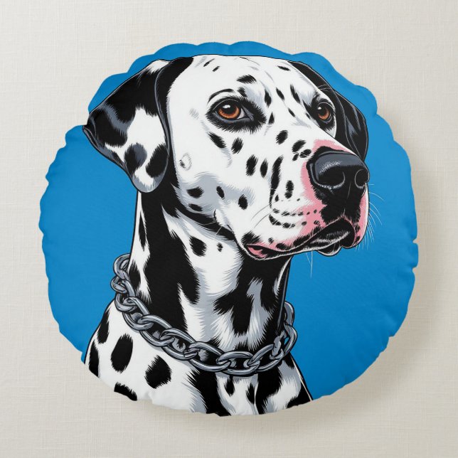 Dalmatian Dog Portrait Home Decor Accent Round Cushion (Front)