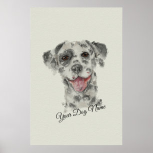Dalmatian dog portrait realist art watercolor poster