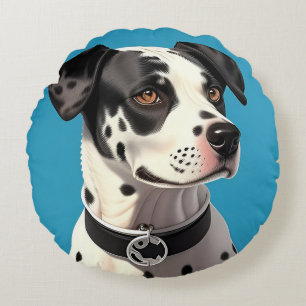 Dalmatian Dog Portrait Round Cushion