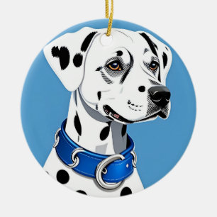 Dalmatian Dog Portrait With Blue Collar Ceramic Tree Decoration