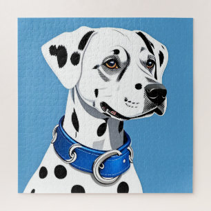 Dalmatian Dog Portrait With Blue Collar Jigsaw Puzzle