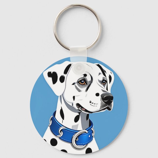 Dalmatian Dog Portrait With Blue Collar Key Ring (Front)