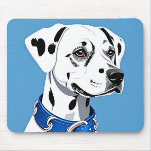 Dalmatian Dog Portrait With Blue Collar Mouse Mat