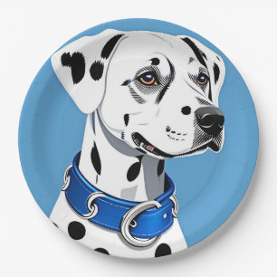 Dalmatian Dog Portrait With Blue Collar Paper Plate
