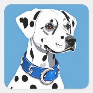 Dalmatian Dog Portrait With Blue Collar Square Sticker