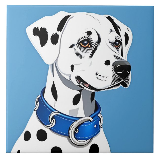Dalmatian Dog Portrait With Blue Collar Tile (Front)