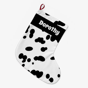 Dalmatian Dog Print Black and White Fur Pattern Large Christmas Stocking