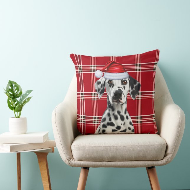 Dalmatian Dog Red Holiday Plaid Christmas Cushion (Chair)