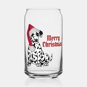 Dalmatian Dog Red Stocking Cap Merry Christmas Can Glass