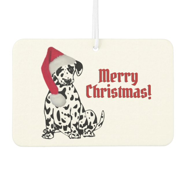 Dalmatian Dog Red Stocking Cap Merry Christmas Car Air Freshener (Front)