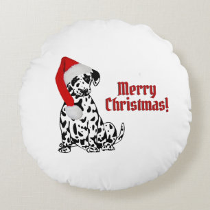 Dalmatian Dog Red Stocking Cap Merry Christmas Round Cushion