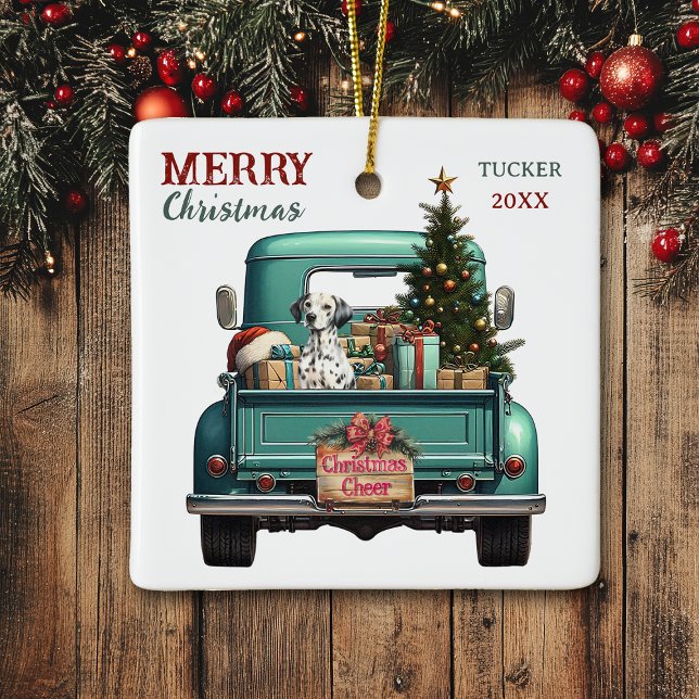 Dalmatian Dog Retro Truck Christmas Ceramic Ornament (Creator Uploaded)