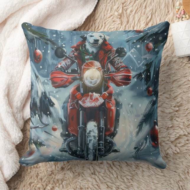 Dalmatian Dog Riding Motorcycle Christmas Cushion (Blanket)