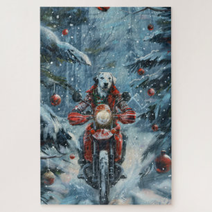Dalmatian Dog Riding Motorcycle Christmas Jigsaw Puzzle