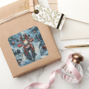 Dalmatian Dog Riding Motorcycle Christmas Square Sticker