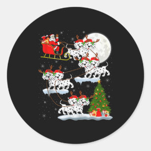Dalmatian Dog Santa Sleigh Flying Funny Magical Ch Classic Round Sticker