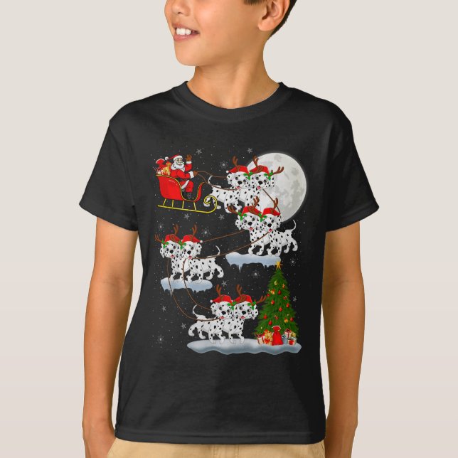 Dalmatian Dog Santa Sleigh Flying Funny Magical Ch T-Shirt (Front)
