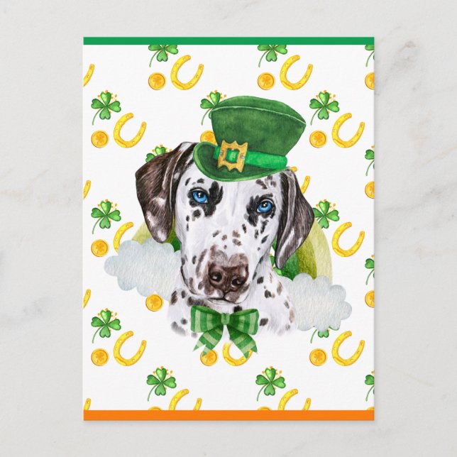 Dalmatian Dog Shamrock St. Patricks Day Holiday Postcard (Front)