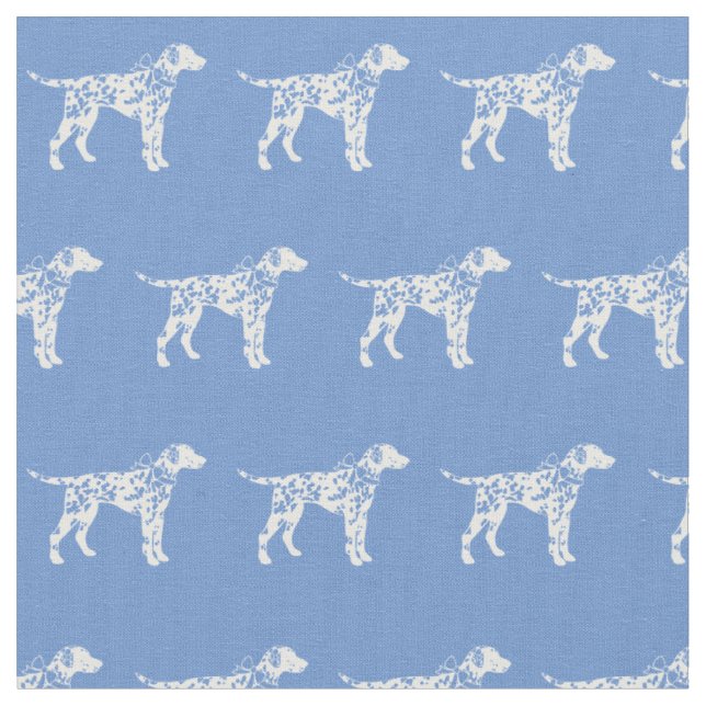 Dalmatian Dog Silhouette Pet Light Blue Fabric (Close Up)