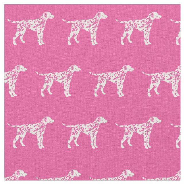 Dalmatian Dog Silhouette Pet Pink Fabric (Close Up)